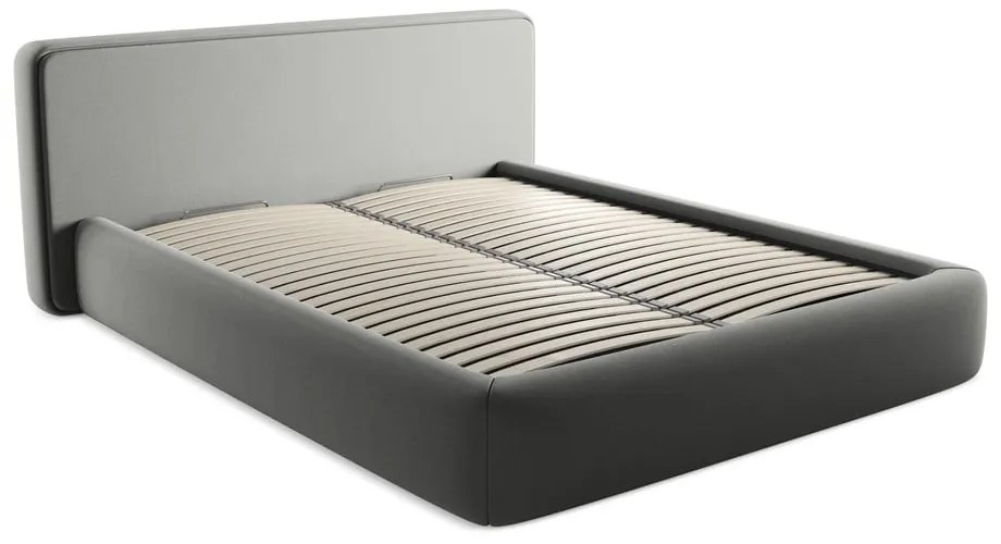 Letto matrimoniale imbottito grigio con contenitore con griglia 160x200 cm Kiana - Makamii