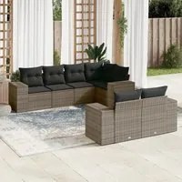 Set Divani da Giardino 7 pz con Cuscini Grigio in Polyrattan 3255147