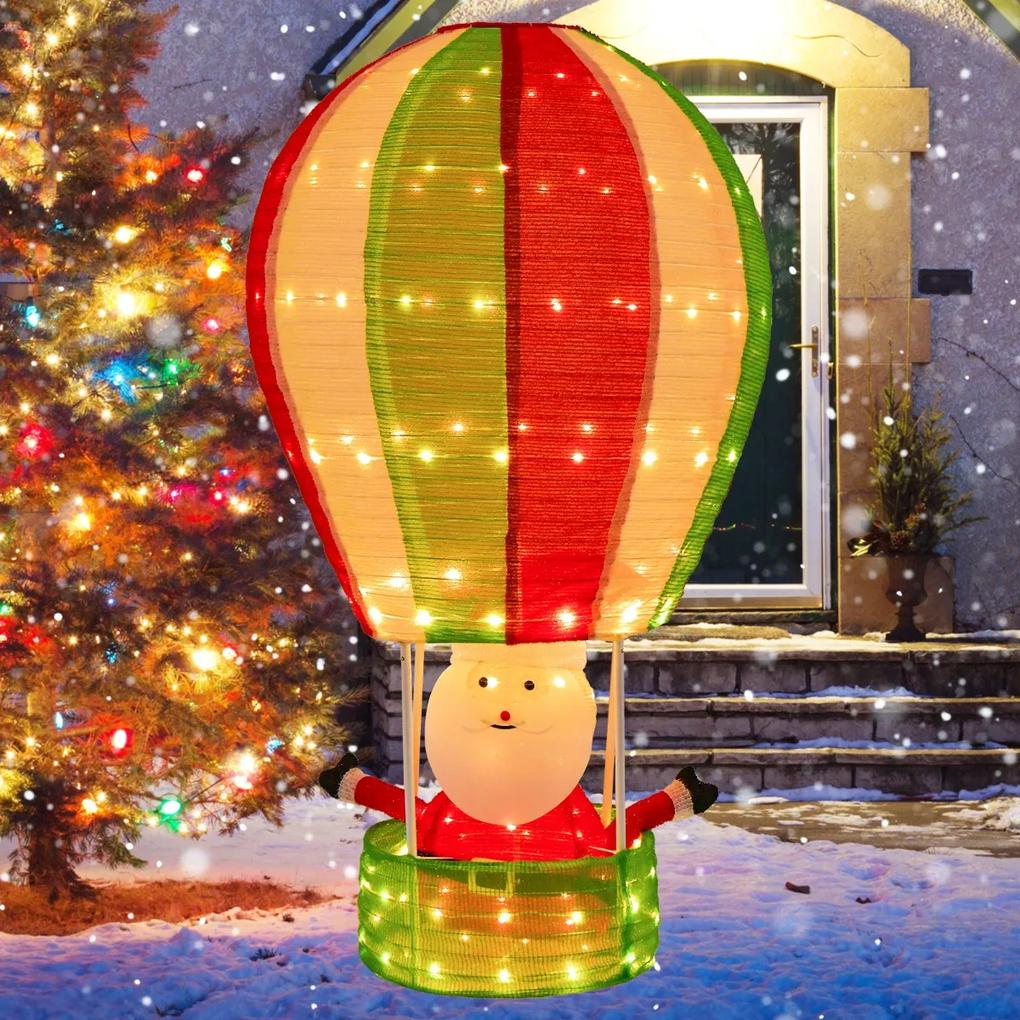 Costway Santa claus di Natale da 135cm con mongolfiera, Decorazione natalizia pre-illuminata con 160 luci calde