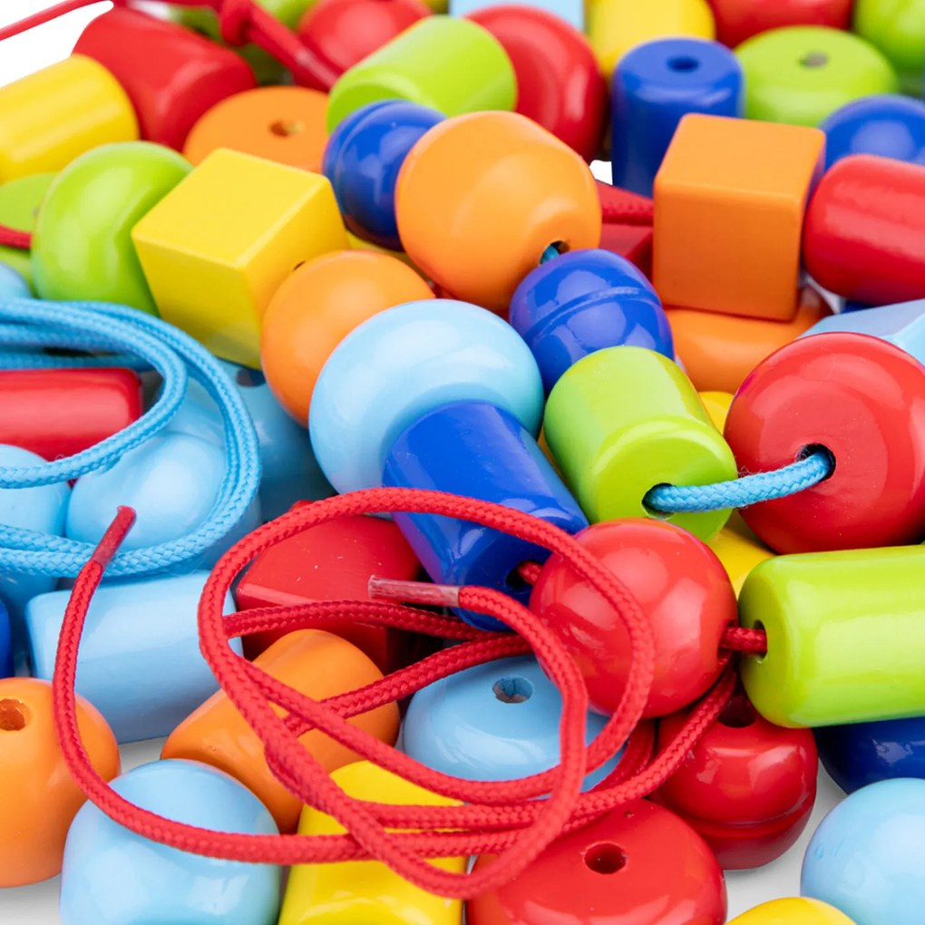 Perline di legno - 96 pezzi + 4 fili