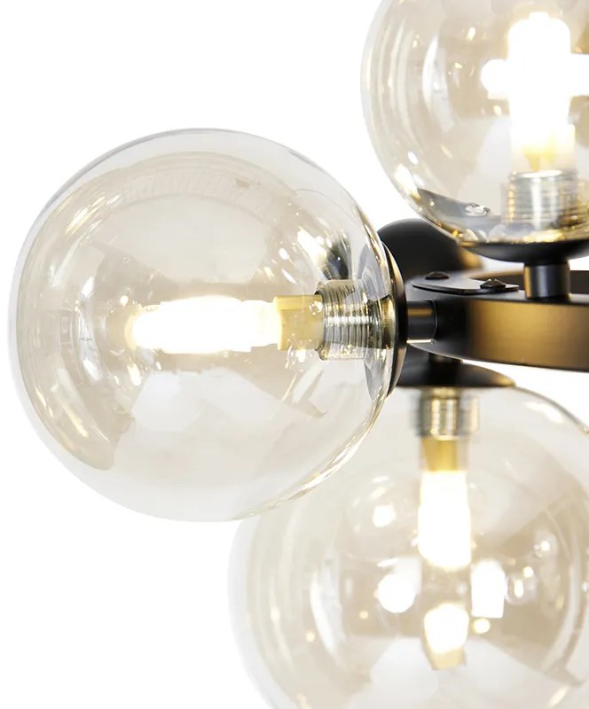 Lampadario Art Déco nero con vetro ambrato 12 luci - David