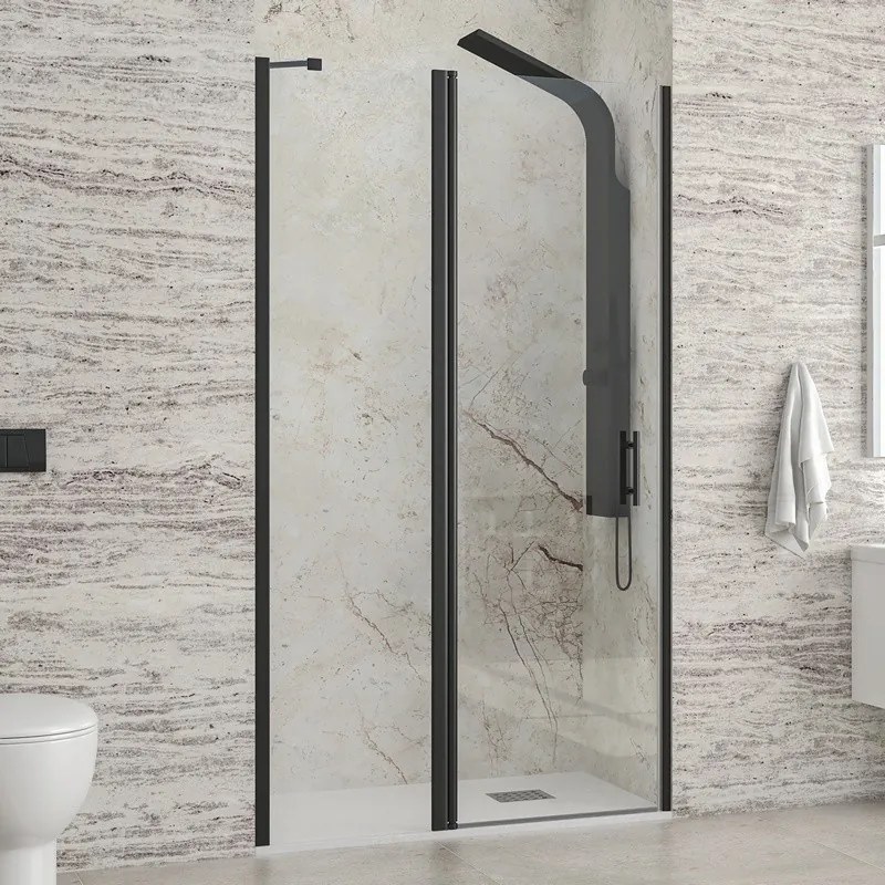 Porta doccia battente 90-95cm e fisso colore nero | KPX4000N - KAMALU