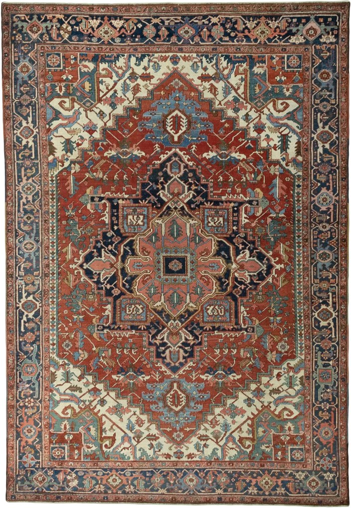 Heriz Tappeto 410 x 280 Rosso (Iran) Annodato A Mano