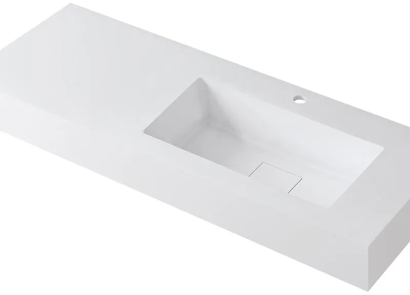 Lavabo integrale rettangolare vasca a destra L 120.5 x H 15 x P 46 cm in resina bianco