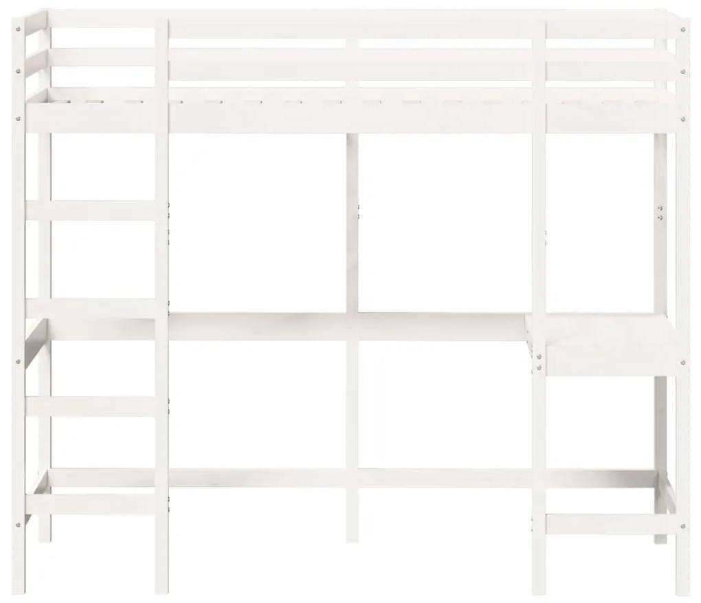 Letto soppalco con scrivania bianco 80x200 cm massello pino