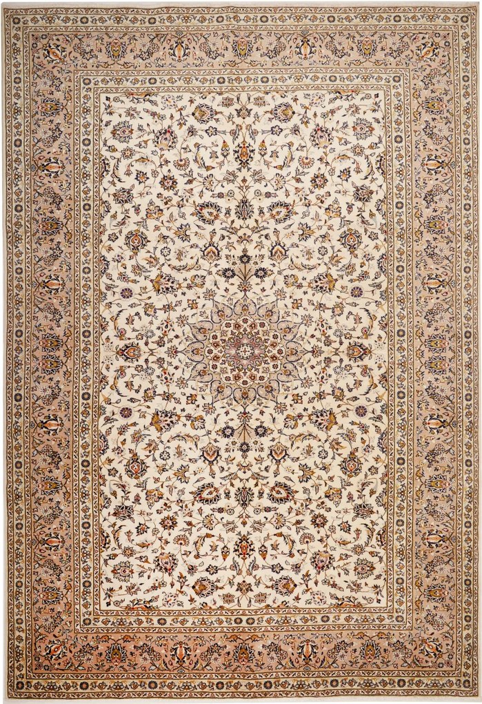 Kashan Tappeto 370 x 250 Beige (Iran) Annodato A Mano