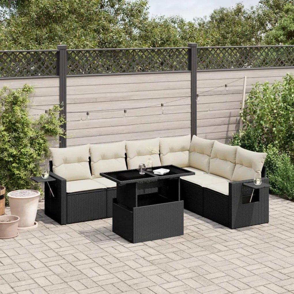 Set divani da giardino con cuscini 7pz nero polyrattan