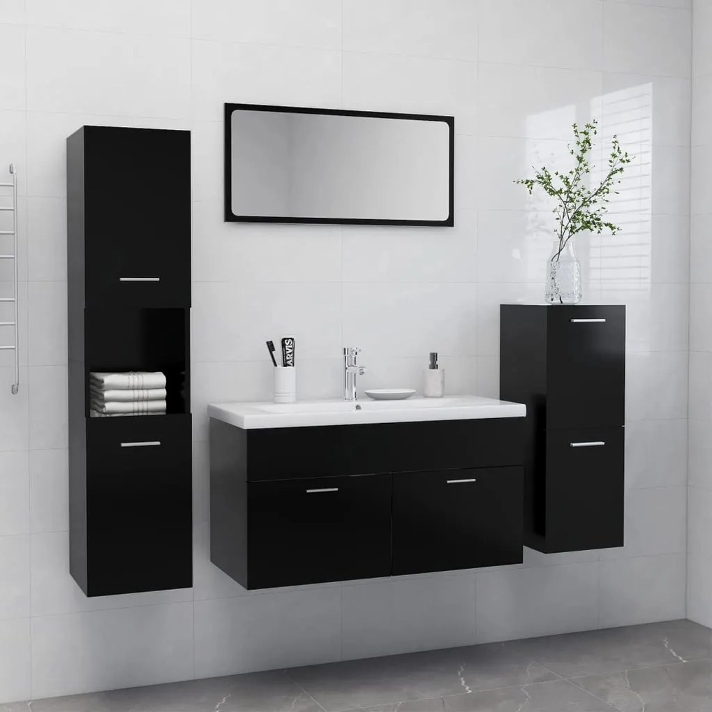 Set Mobili Da Bagno Nero İn Legno Multistrato /