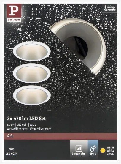Paulmann 93410 - SET 3xLED/6,5W IP44 Faretto bagno dimmerabile COLE 230V