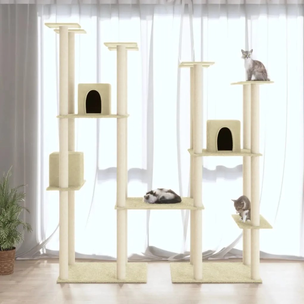 Albero Per Gatti Con Tiragraffi İn Sisal Crema 174 Cm /