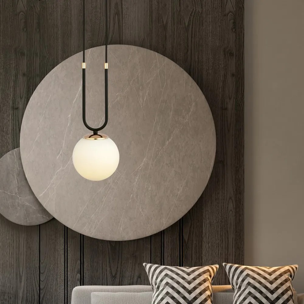 Lampadario a Sospensione in Acciaio e Vetro GLAM 1 Nero E14 Colore delle Sfere Bianco