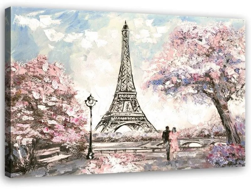 Quadro su tela, Torre Eiffel di Parigi rosa come dipinto  Dimensioni Tappeti 100x70