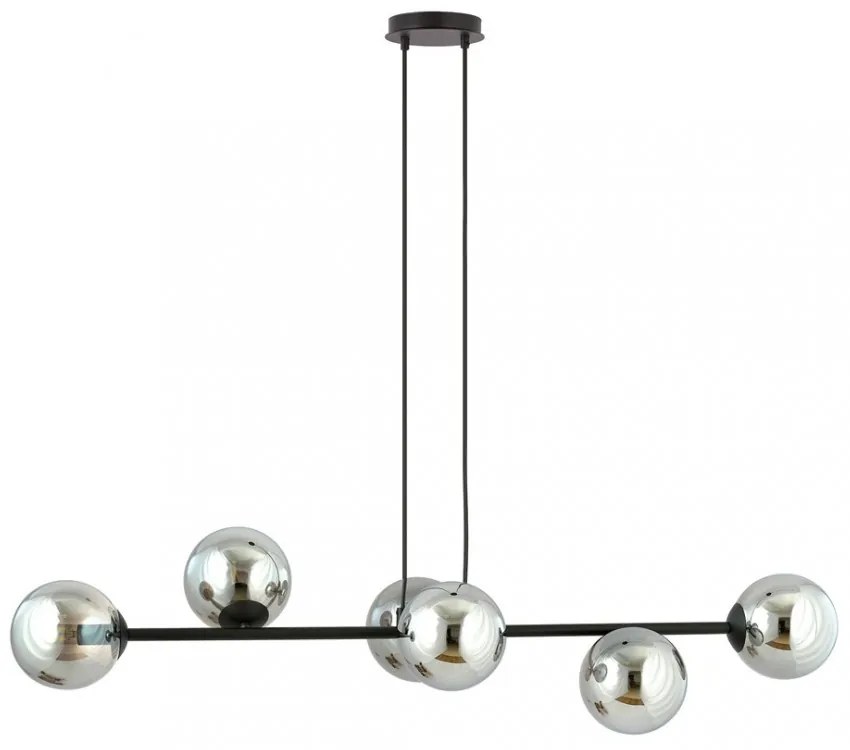 Lampadario a Sospensione in Acciaio e Vetro ROSSI 6 Nero 6xE14 Colore delle Sfere Grafite