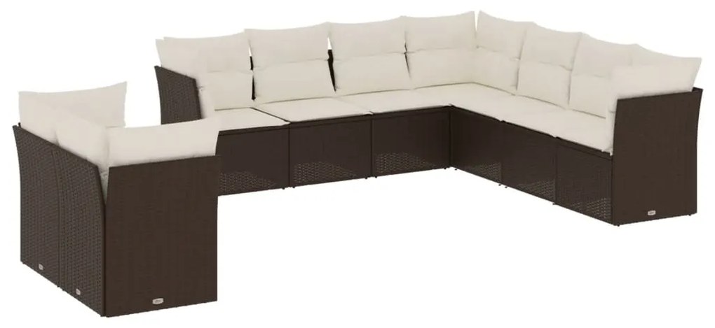 Set Divani da Giardino 9pz con Cuscini Marrone in Polyrattan