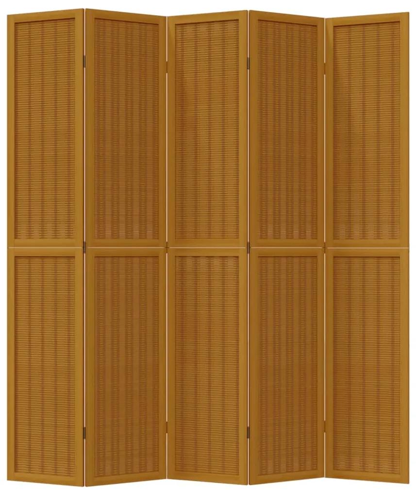 Divisorio ambienti 5 pannelli marrone legno massello paulownia