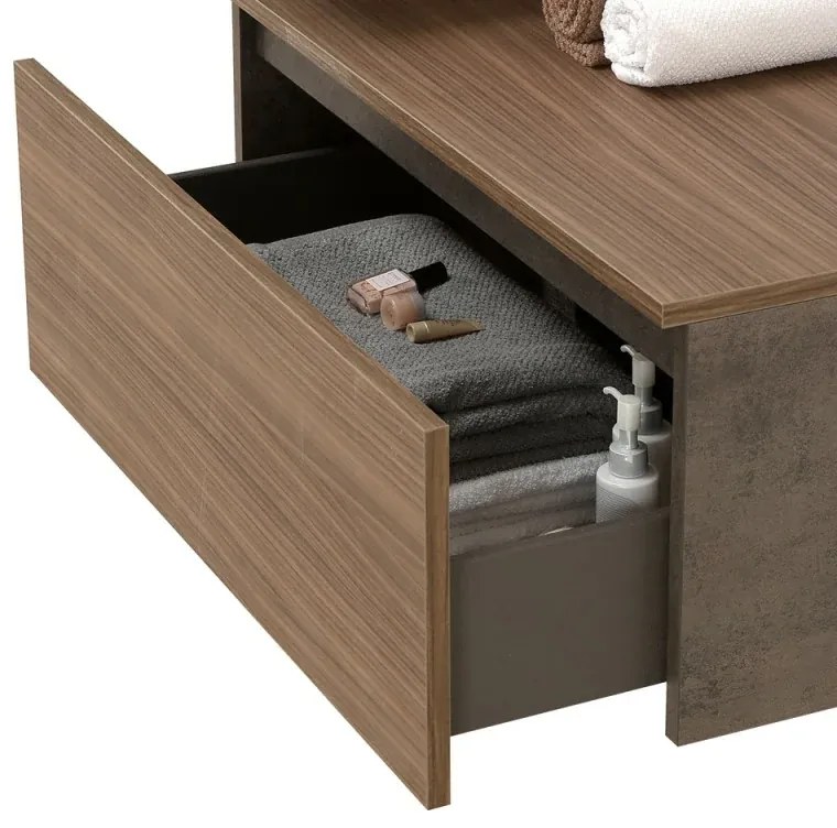 Mobile bagno sospeso 80 cm noce canaletto con lavabo sospeso e specchio - Numa