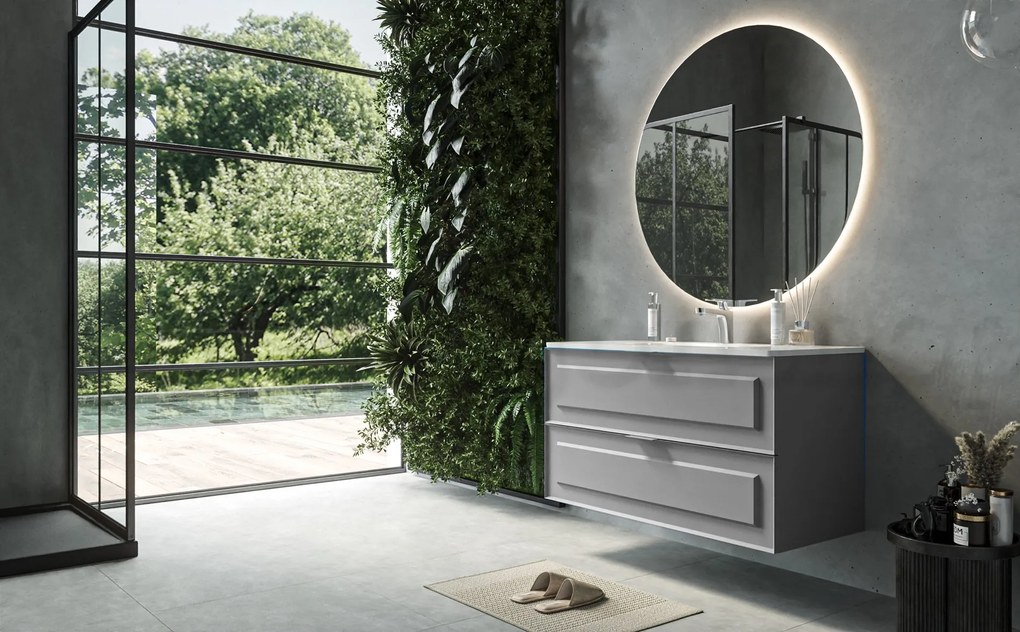 Mobile bagno grigio opaco 82x47 Dublino con lavabo in ceramica due cassetti con cornice