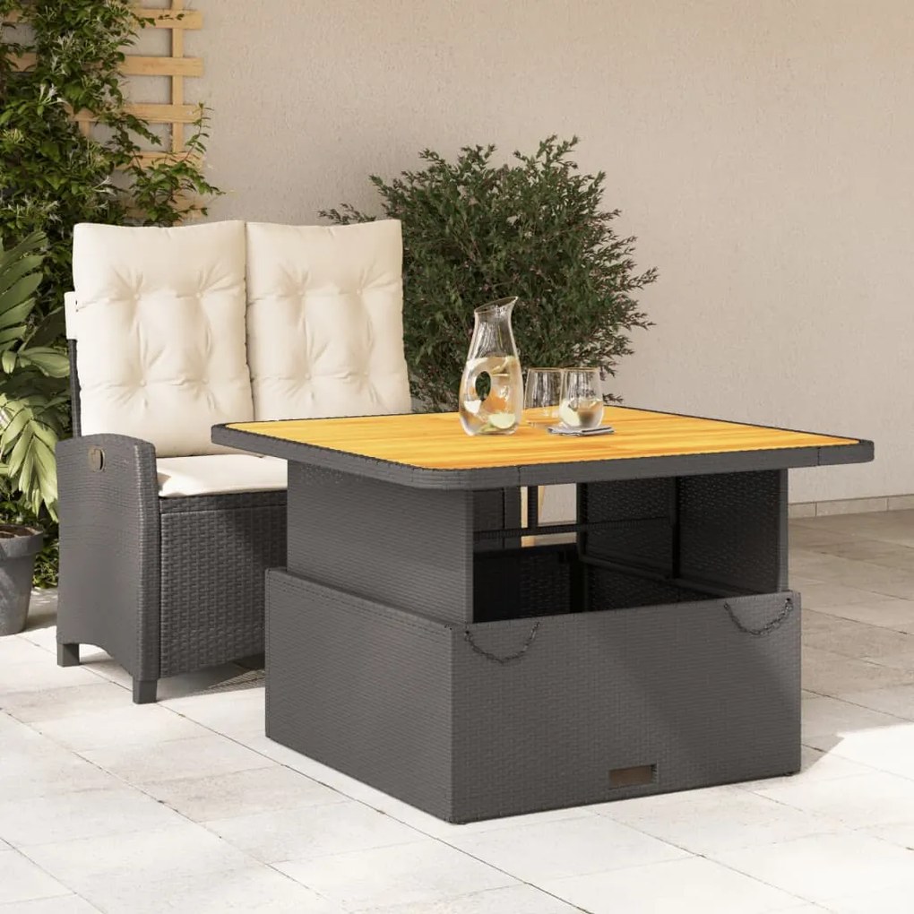 Set da pranzo da giardino 2 pz con cuscini nero in polyrattan