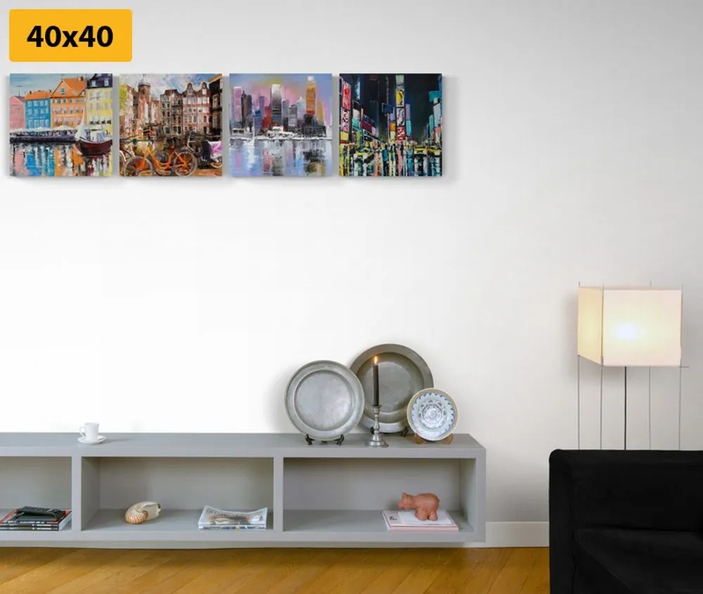 Set di quadri – Città con imitazione di pittura a olio