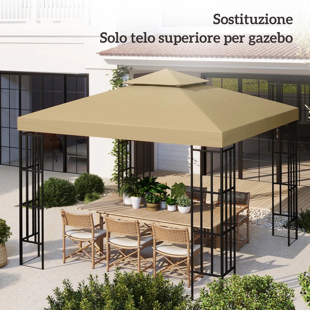 Tetto di Ricambio per Gazebo 3x3 m a 2 Livelli e Resistente ai Raggi UV Beige...