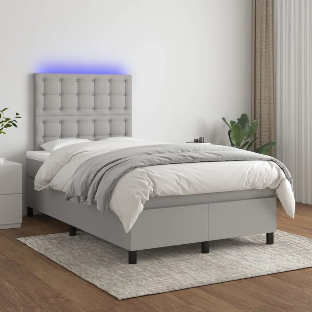 Letto A Molle Materasso E Led Grigio Chiaro 120x200 Cm Tessuto /