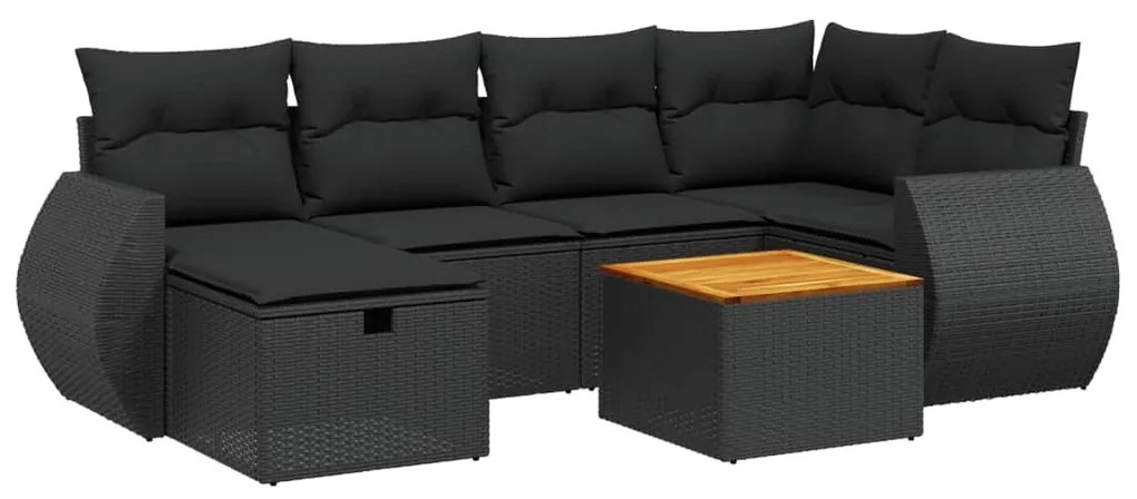 Set Divani da Giardino con Cuscini 7pz Nero Polyrattan