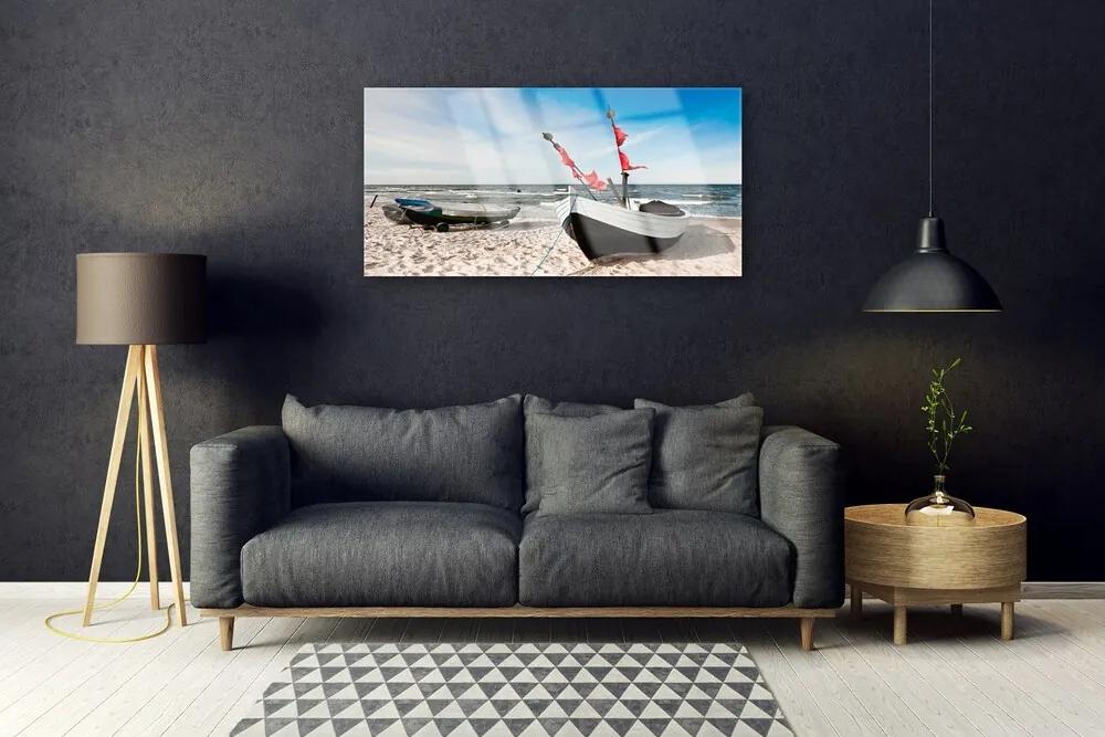 Quadro acrilico Barca, spiaggia, paesaggio 100x50 cm