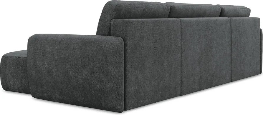 Divano angolare grigio scuro allungabile/con contenitore (a U) con rivestimento in ciniglia Lilo – Makamii