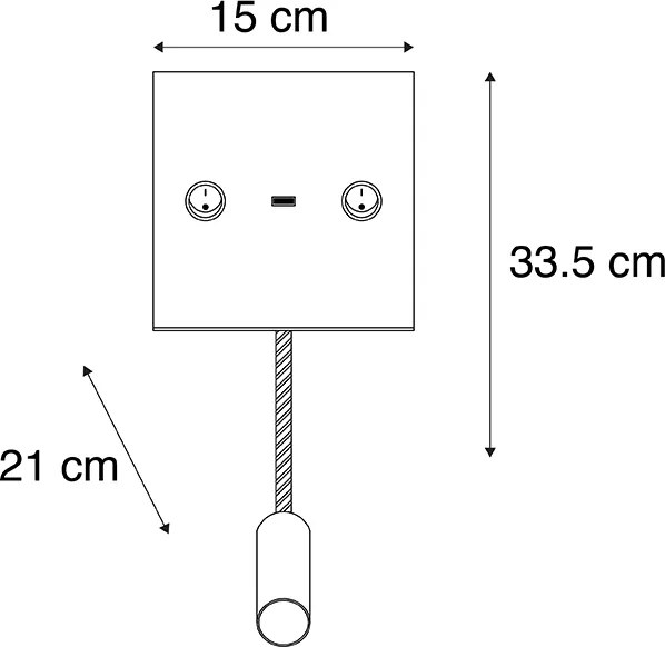 Lampada da parete moderna USB nera con braccio flessibile - Duppio
