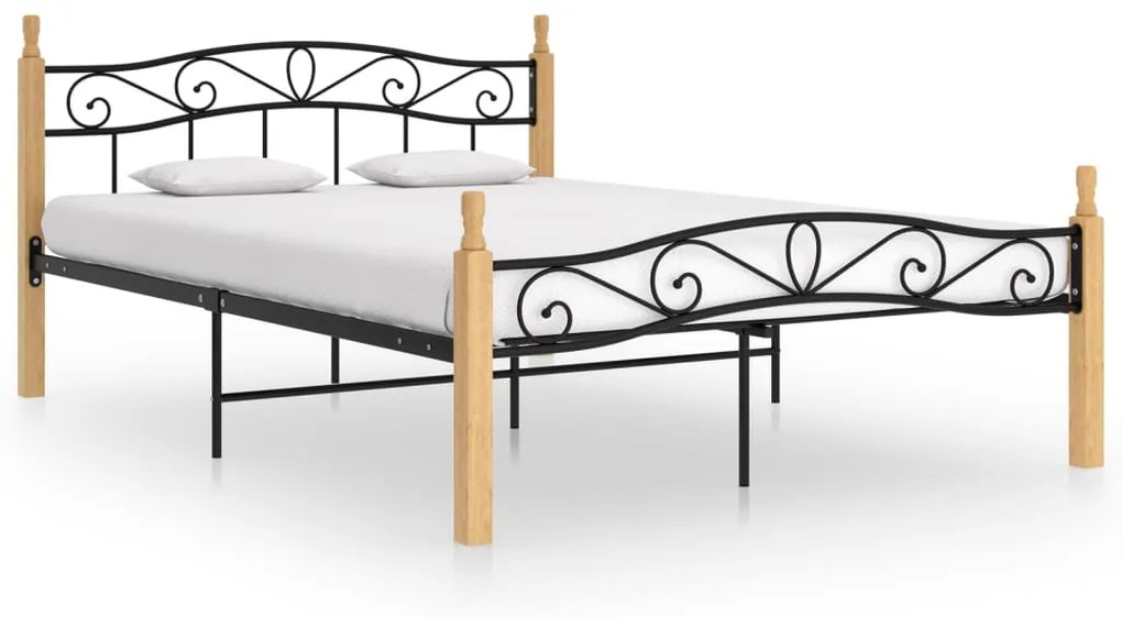 Giroletto in metallo nero e legno massello di rovere 140x200 cm