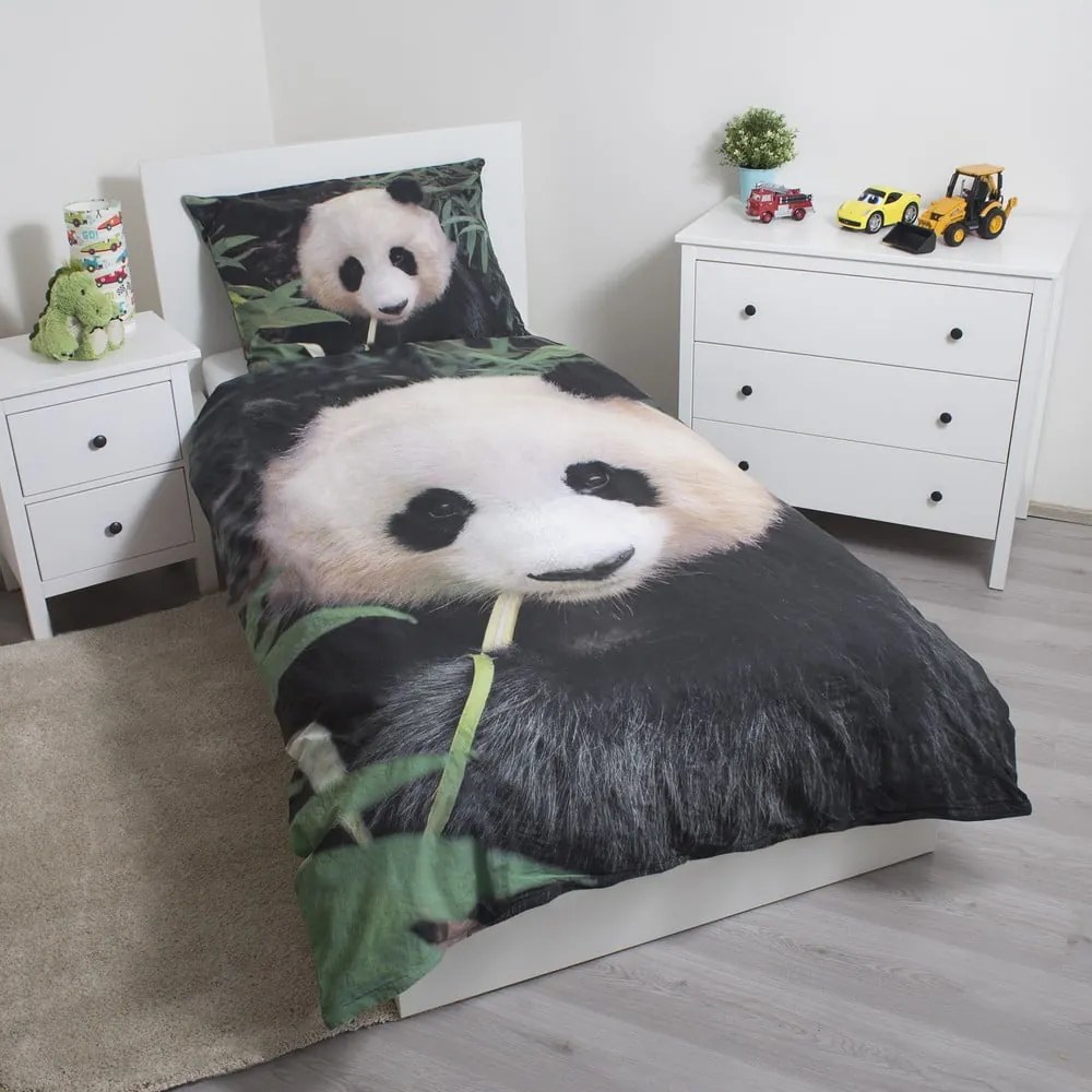 Set copripiumino e federa da bambini in cotone per letto singolo 140x200 cm Panda – Jerry Fabrics