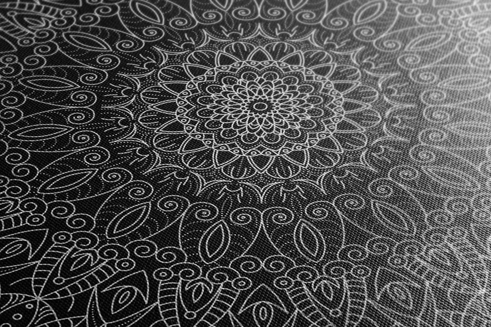 Quadro su tela – Mandala decorativa dettagliata in bianco e nero