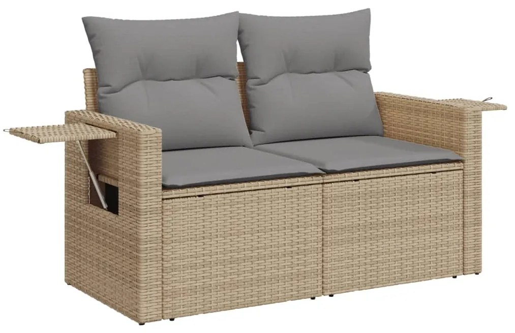 Set divani da giardino 14pz con cuscini in polyrattan beige