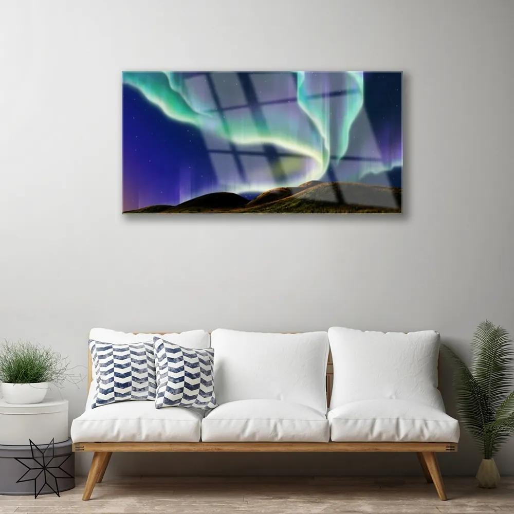 Quadro acrilico Paesaggio dell'aurora boreale 100x50 cm