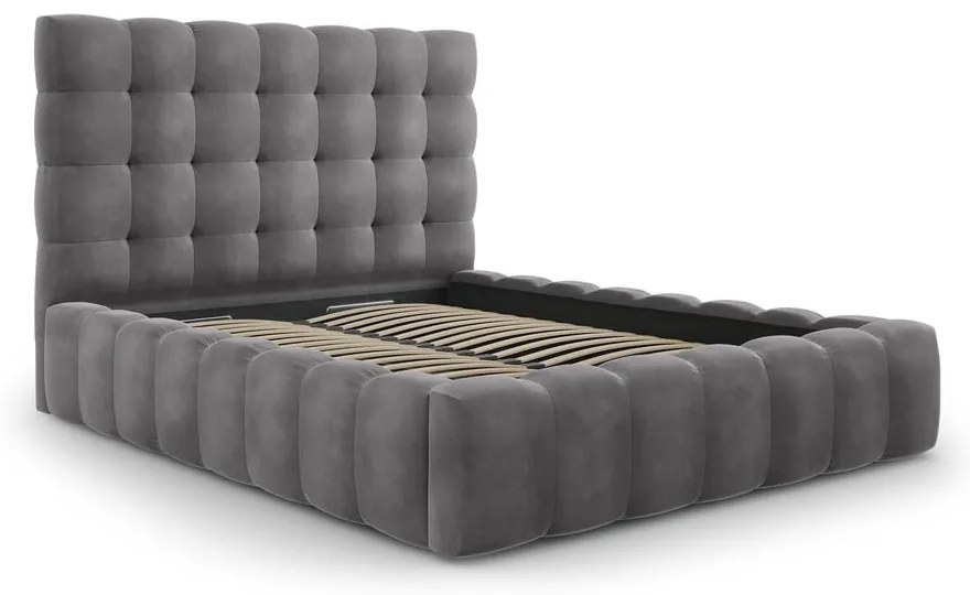 Letto matrimoniale imbottito grigio con contenitore con griglia 140x200 cm Bali - Cosmopolitan Design