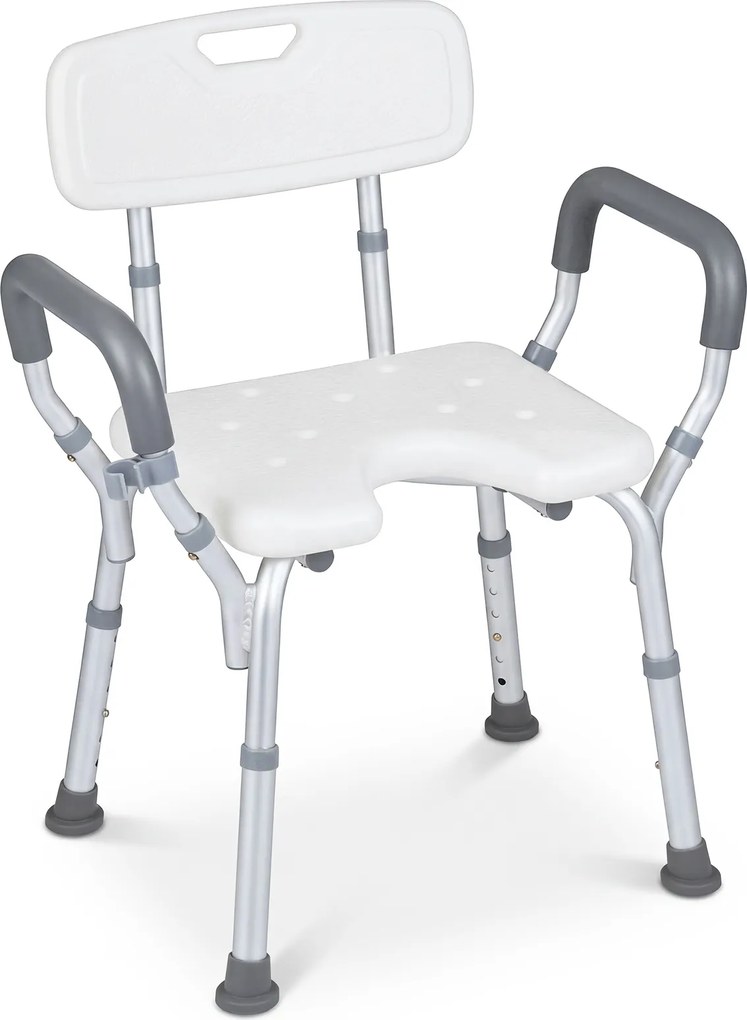 Costway Sedia da doccia antiscivolo braccioli e schienale altezza regolabile, Sgabello da doccia per anziani disabili e gravidanza Bianco