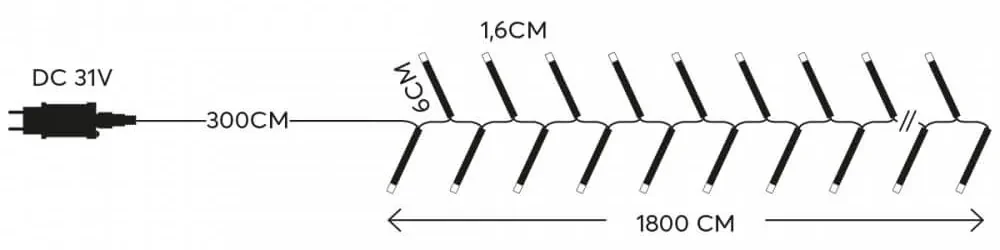 Catenaria Natalizia LED 18.3m, 8 GIOCHI DI LUCE, Cavo TRASPARENTE, IP44  Colore Bianco Caldo 2200 - 2300 °K