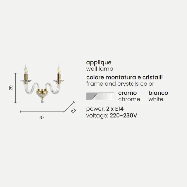 Applique 37 cm RAVEL 2 luci in vetro lavorato a mano Bianco