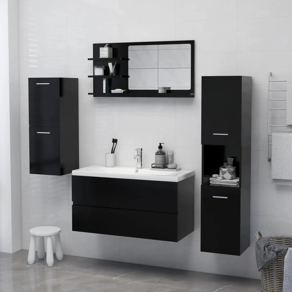 Specchio da bagno nero 90x10,5x45 cm in truciolato