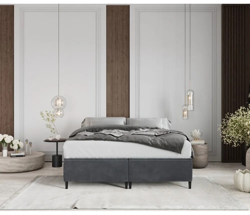 Letto matrimoniale imbottito antracite con contenitore 140x200 cm Tate - Maison de Rêve