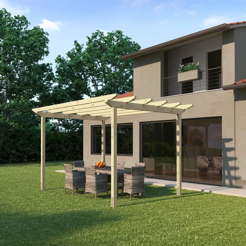 Pergola Flamingo in legno struttura marrone L 417.6 x P 300 x H 268 cm