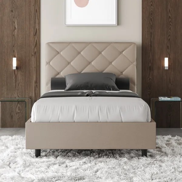 Letto contenitore imbottito 120x190 similpelle tortora Priya