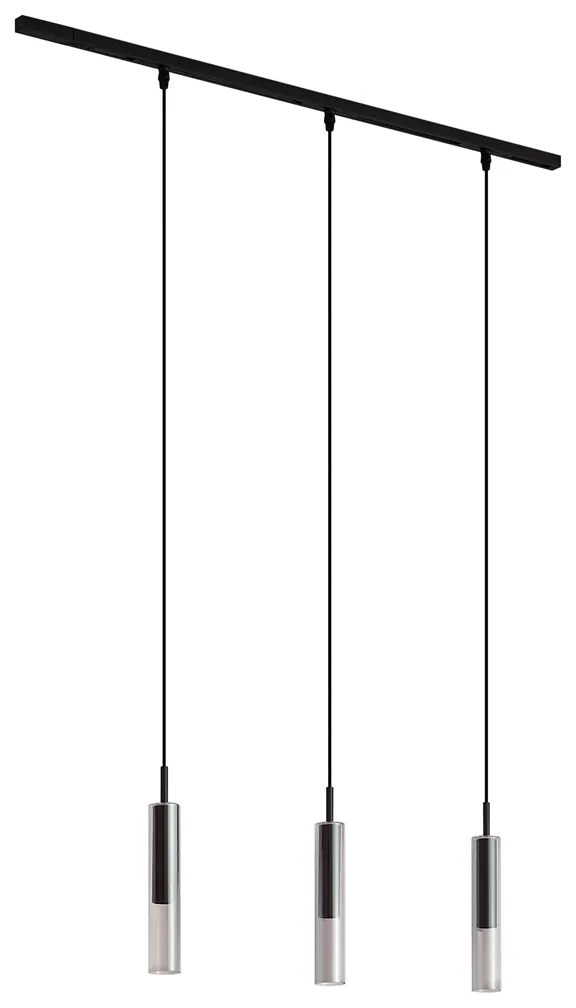 Sistema di illuminazione a binario moderno nero con 3 lampade a sospensione nere con vetro fumé 1 fase - Slimline Loyce