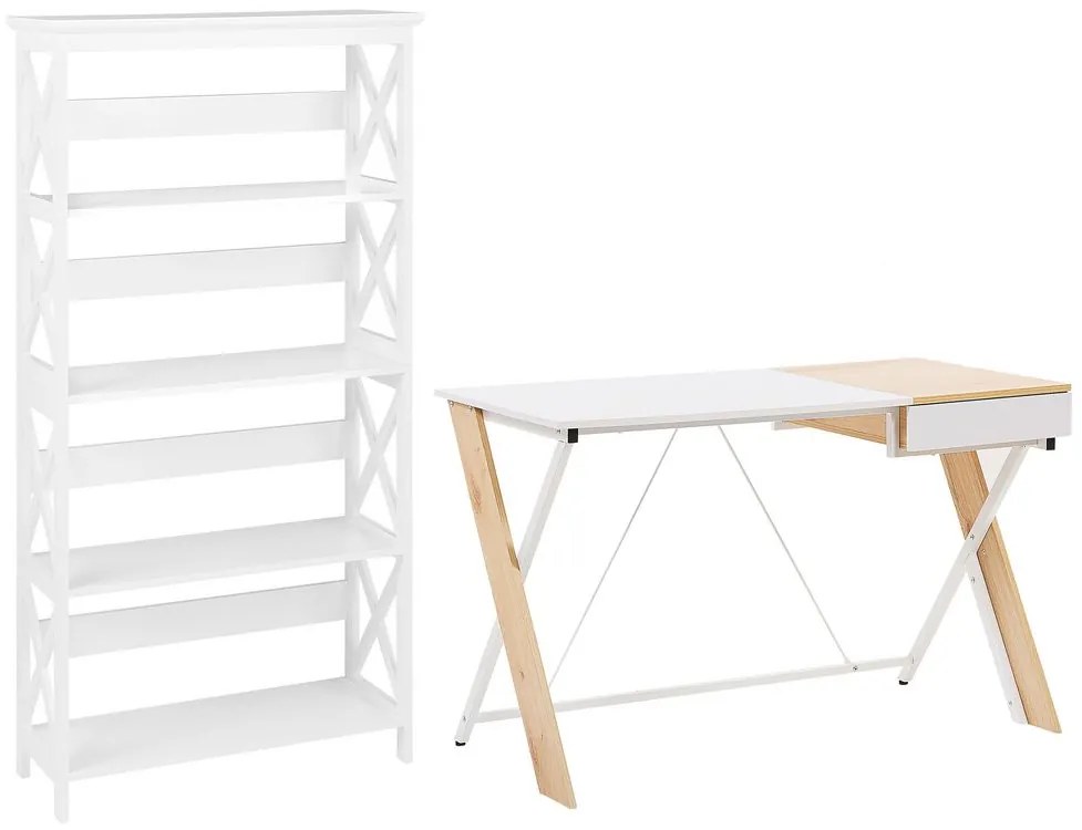 Set di mobili da ufficio legno chiaro e bianco FOSTER/HAMDEN Beliani