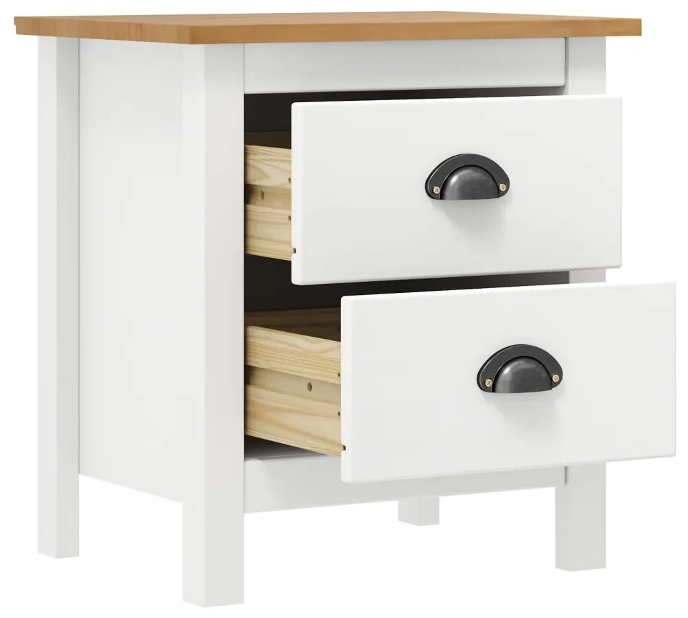 Comodino Hill Bianco 46x35x49,5 cm Legno Massello di Pino