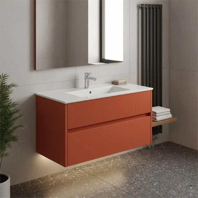 Mobile da bagno sospeso sotto lavabo Niwa 2 cassetti L 89.5 x H 50 x P 45.5 cm paprika laccato opaco cannettato