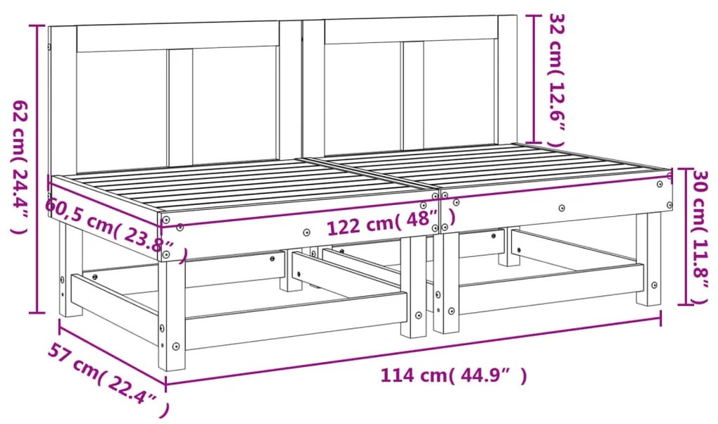 Divani Centrali da Giardino 2 pz in Legno Massello di Douglas