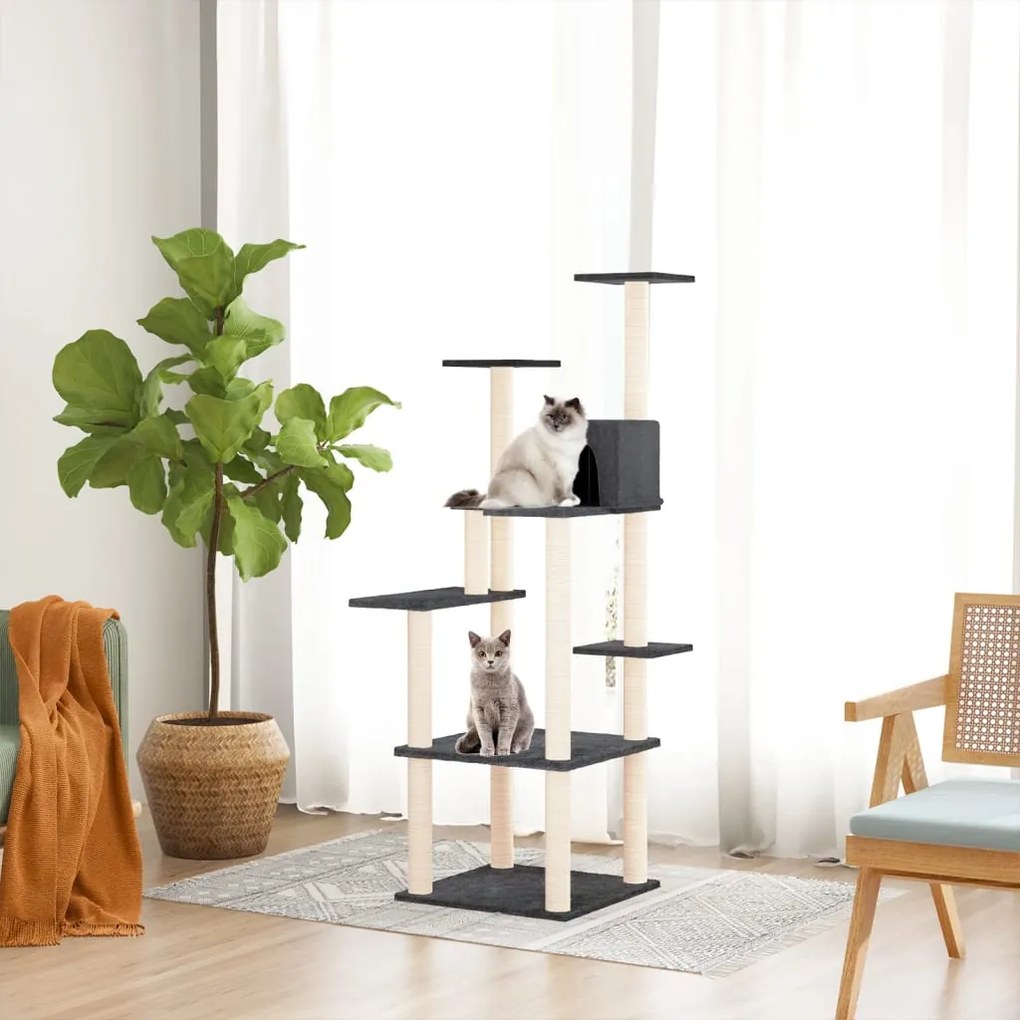 Albero per gatti con tiragraffi in sisal grigio scuro 153 cm