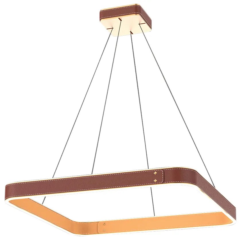 Lampadario Moderno Leather Milan In Alluminio Pelle Oro E Marrone Led 59,8W