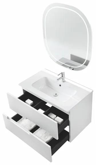 Mobile bagno RIGHE 70 cm 2 cassetti Larice Bianco e specchio LED Frontale
